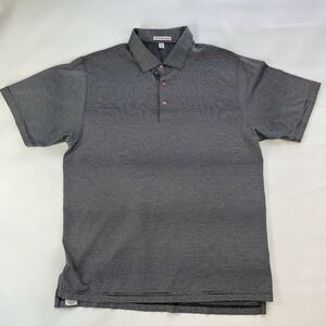 Peter Millar Mens Shirt Large Black White Stripe Pullover Polo Shirt Pink Button